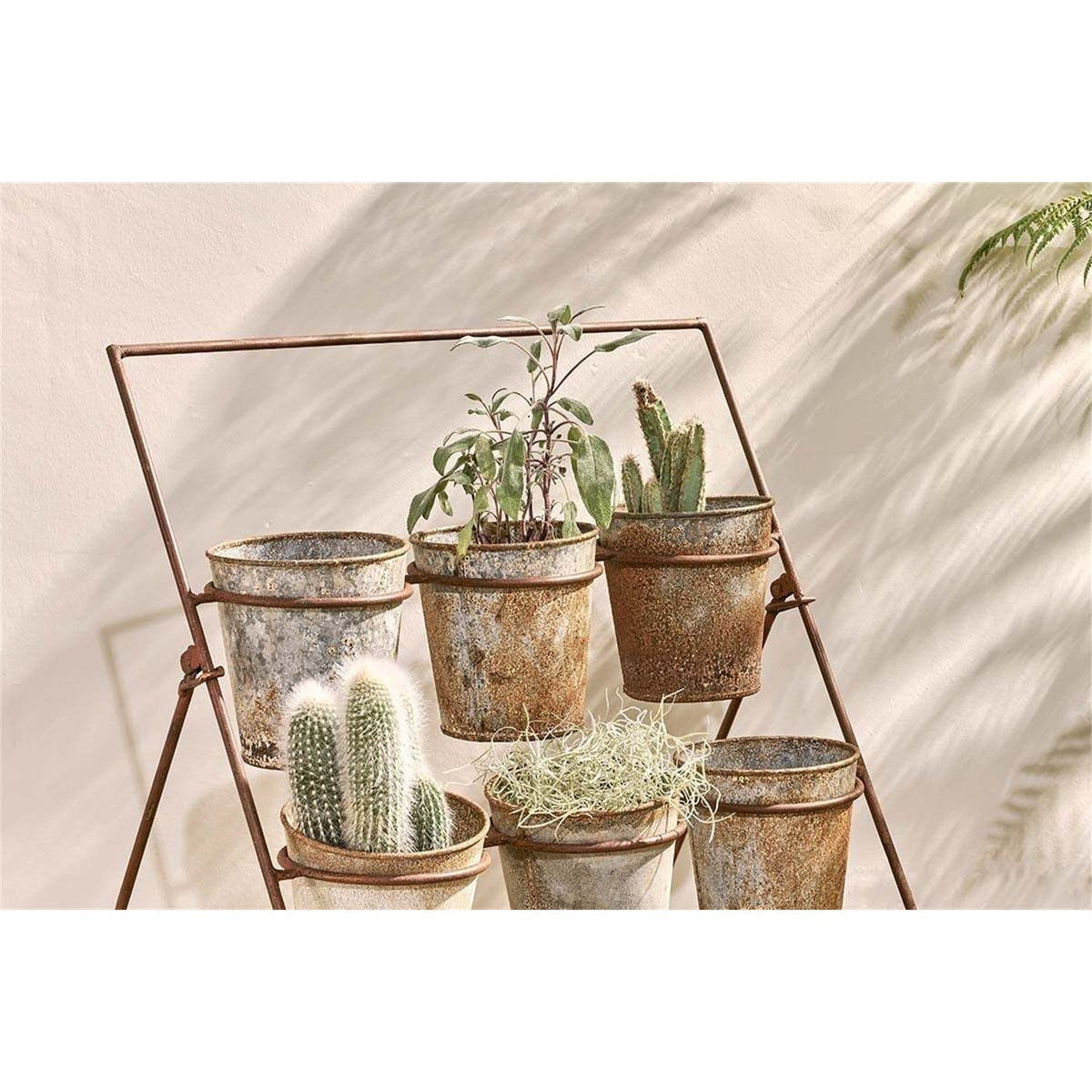 Abari Nine Pot Plant Stand - Aged Zinc