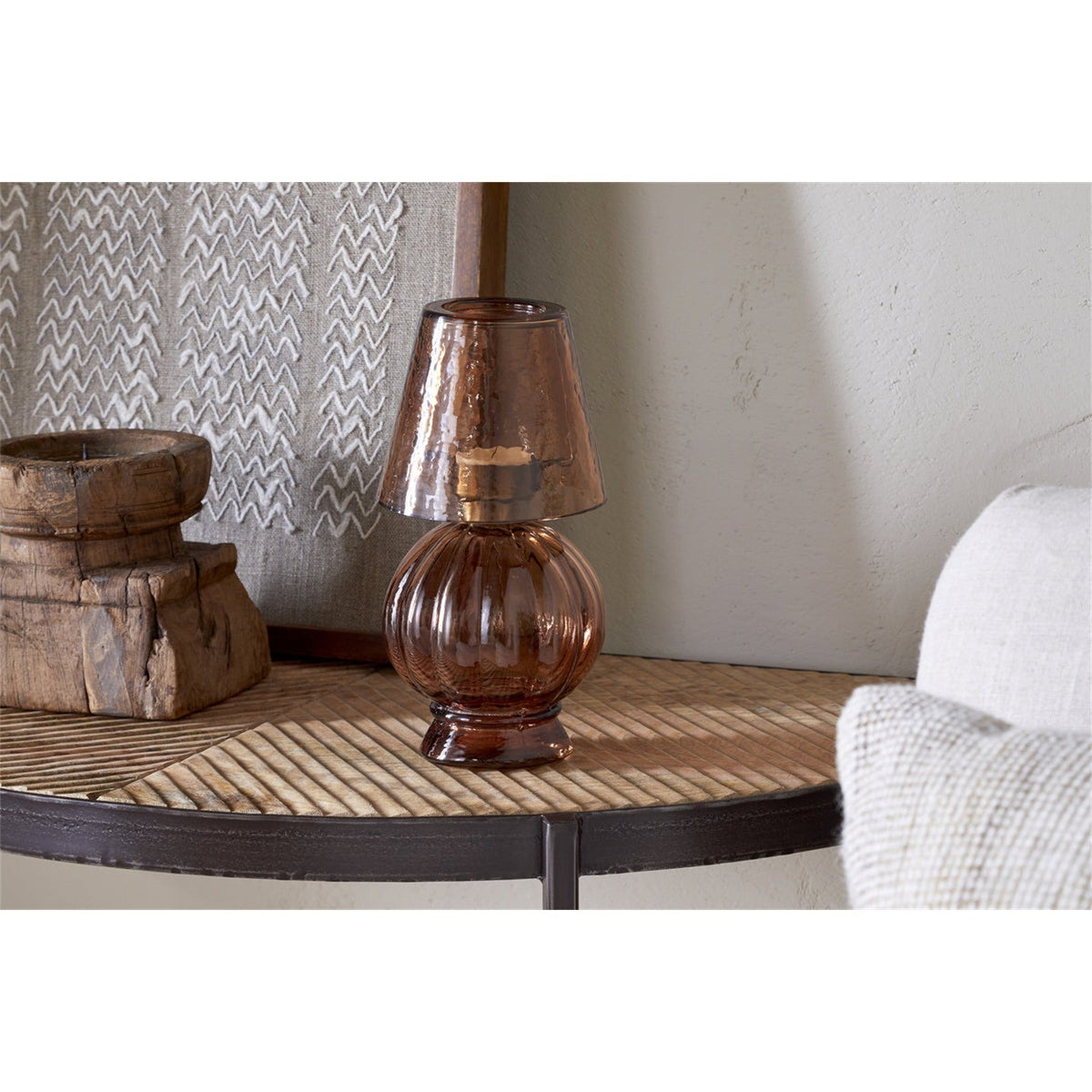 Adesola Glass Tealight Holder Lamp - Amber