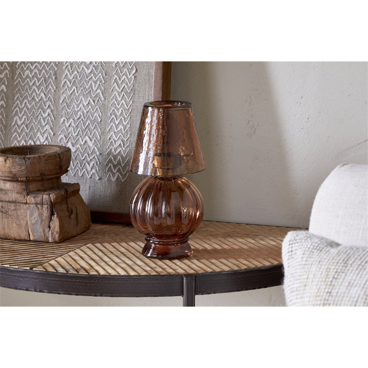 Adesola Glass Tealight Holder Lamp - Amber