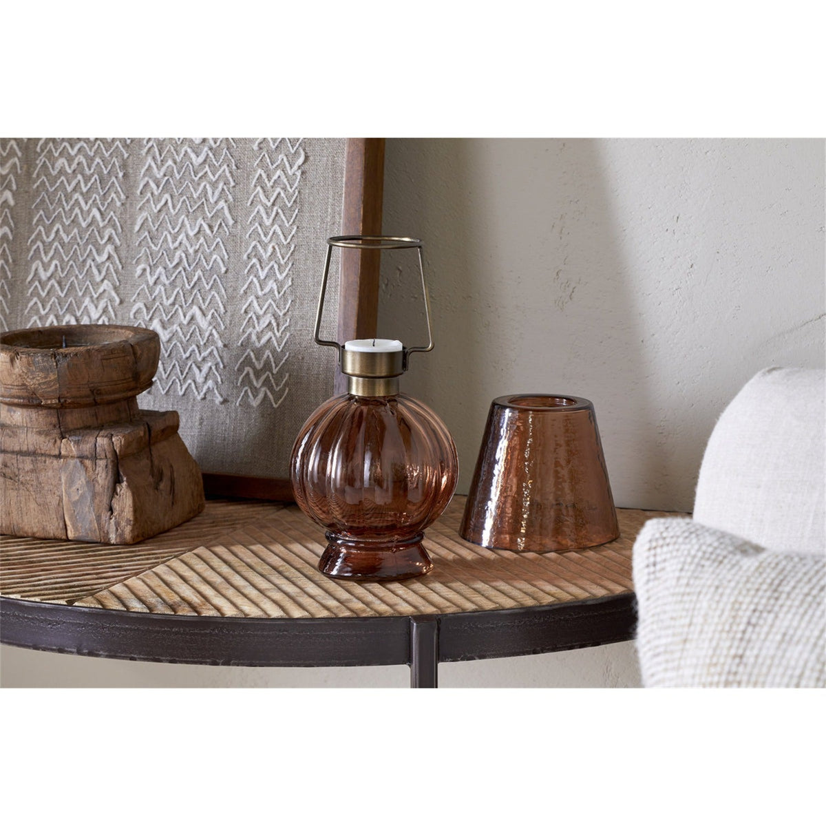 Adesola Glass Tealight Holder Lamp - Amber