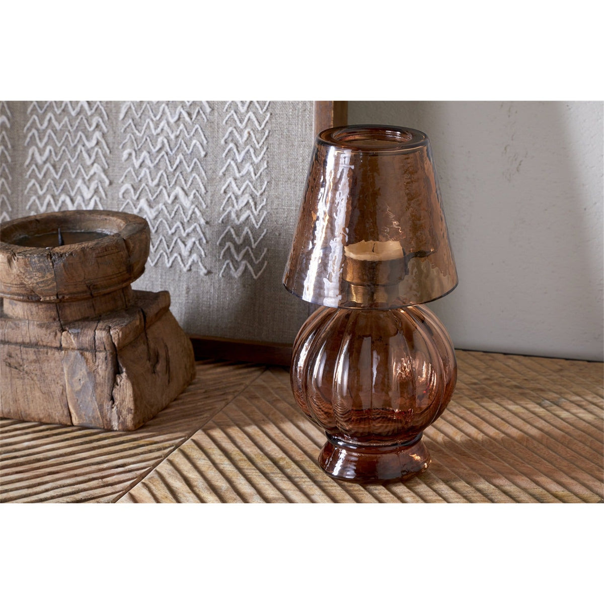 Adesola Glass Tealight Holder Lamp - Amber
