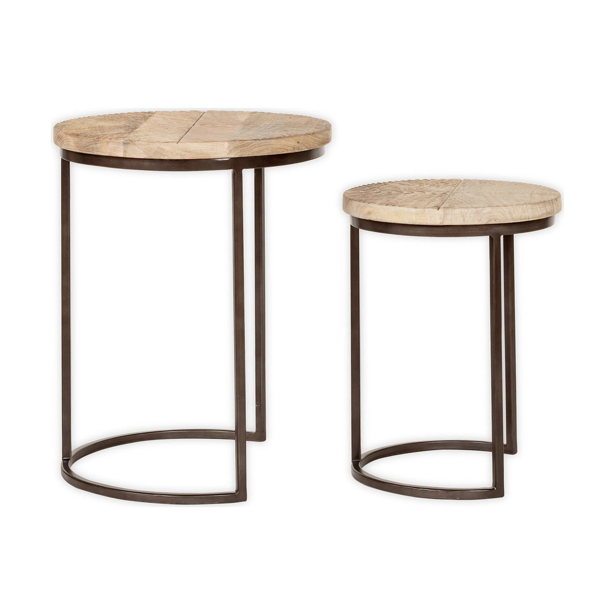 Aasha Mango Wood & Iron Nest of 2 Side Tables - Natural