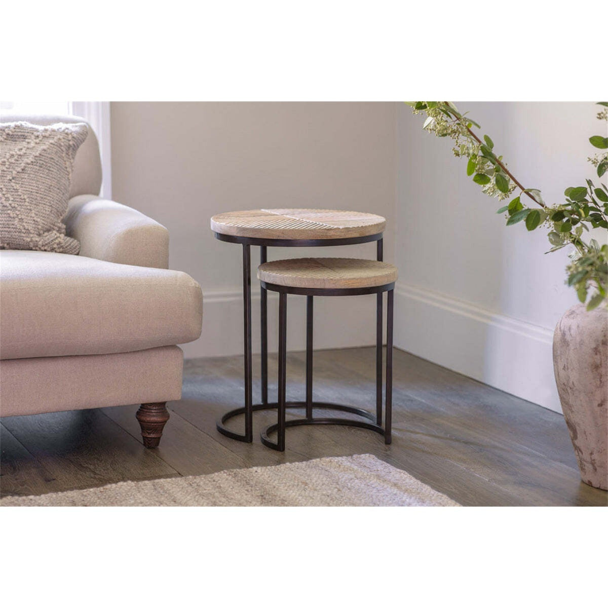 Aasha Mango Wood & Iron Nest of 2 Side Tables - Natural