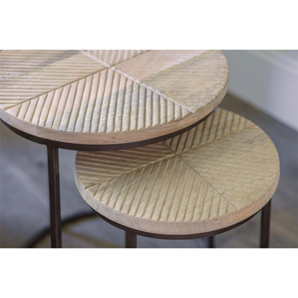 Aasha Mango Wood & Iron Nest of 2 Side Tables - Natural