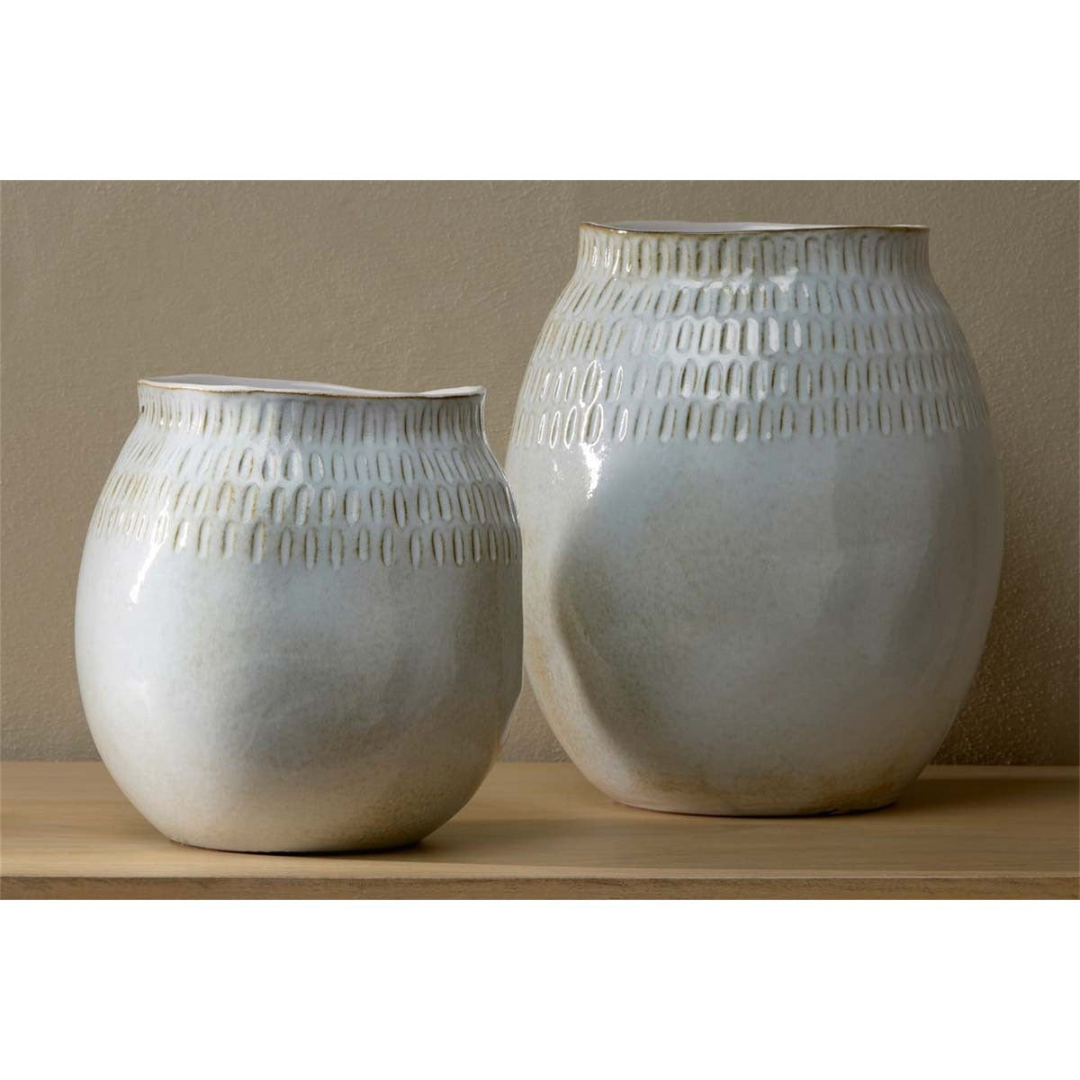 Anjuna Large Reactive Glaze Ceramic Vase - Off White