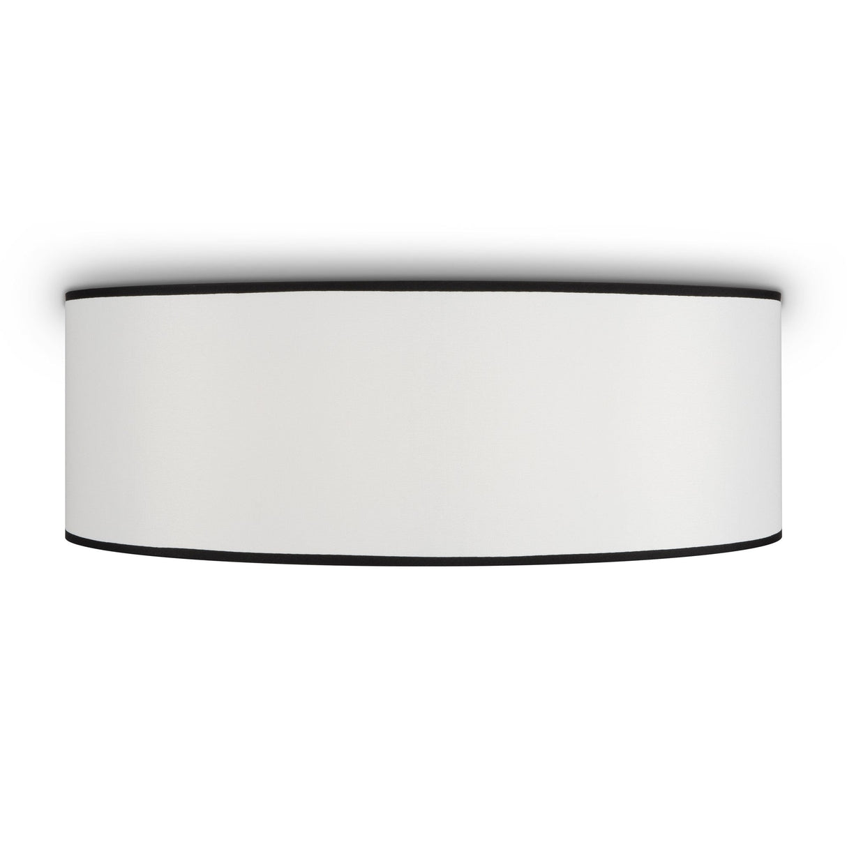 The Bergamo 3 Light Flush features a minimalist design with a cylindrical white shade and subtle black trim, epitomizing modern aesthetics. Viewed from below against a white background, it embodies contemporary lighting elegance.