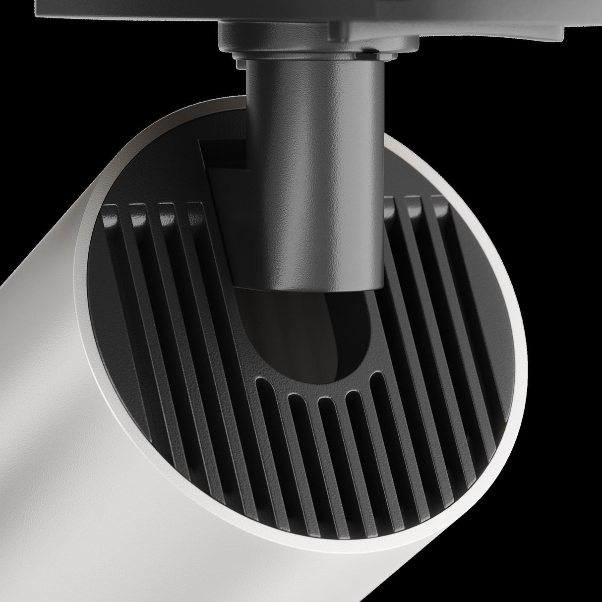 Additional perspective of Focus S Single Phase Unity Track Spotlight in black and silver, highlighting its stylish two-tone finish