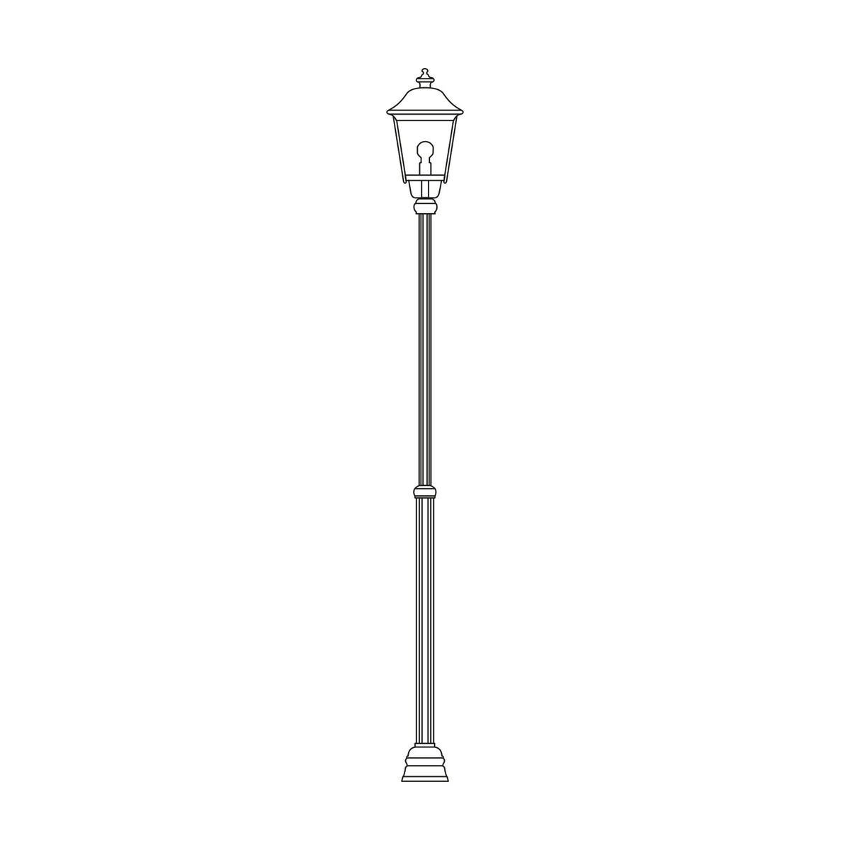 Gable outdoor lamp post with adjustable 145-229cm fluted column and six-panelled lantern head with pagoda-style copper top roof, shown on a plain white background.