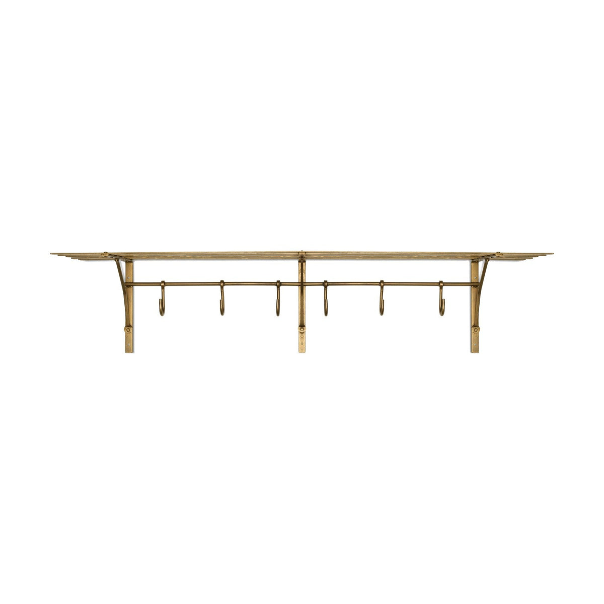 Basti 6 Hook Iron Wall Shelf - Antique Brass