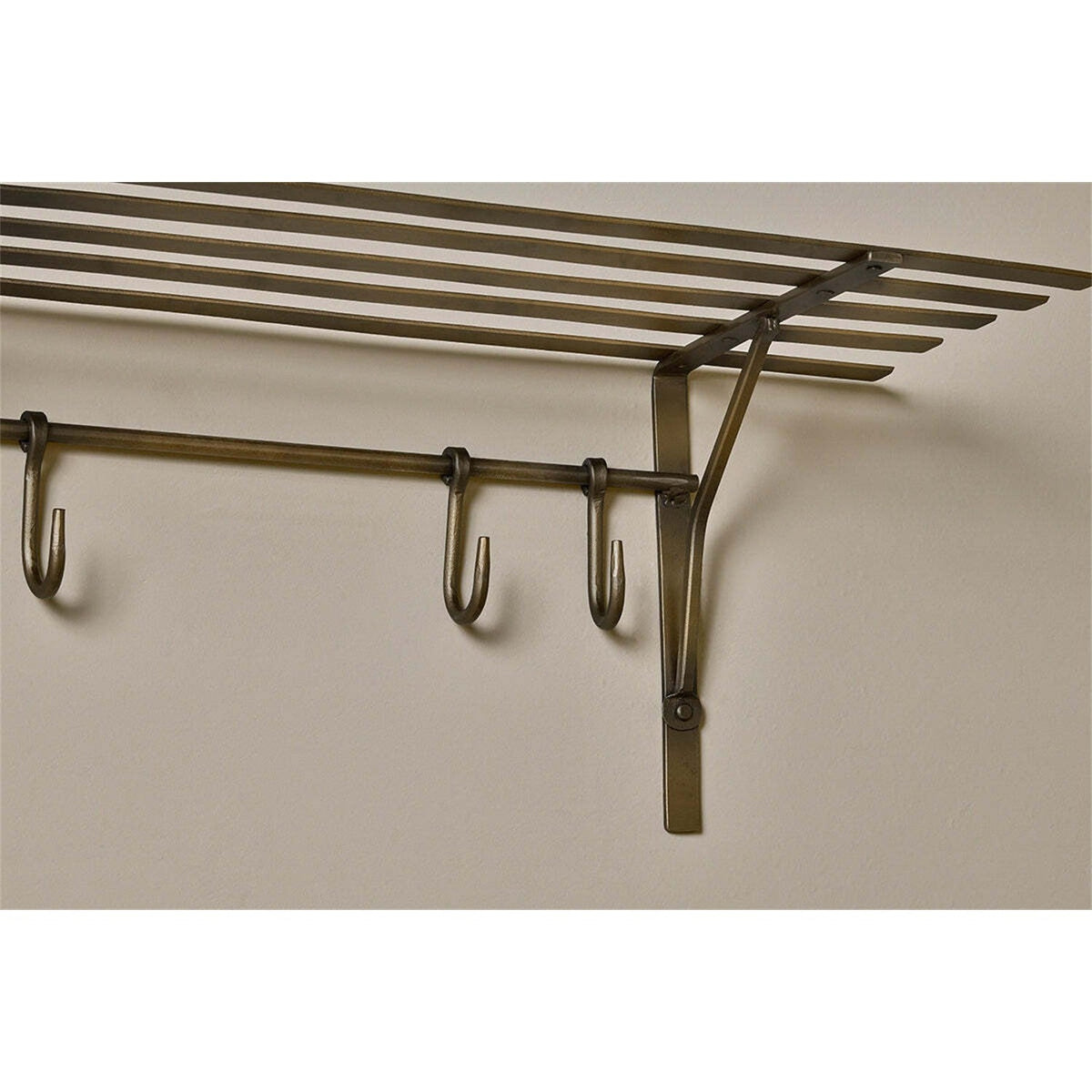 Basti 6 Hook Iron Wall Shelf - Antique Brass