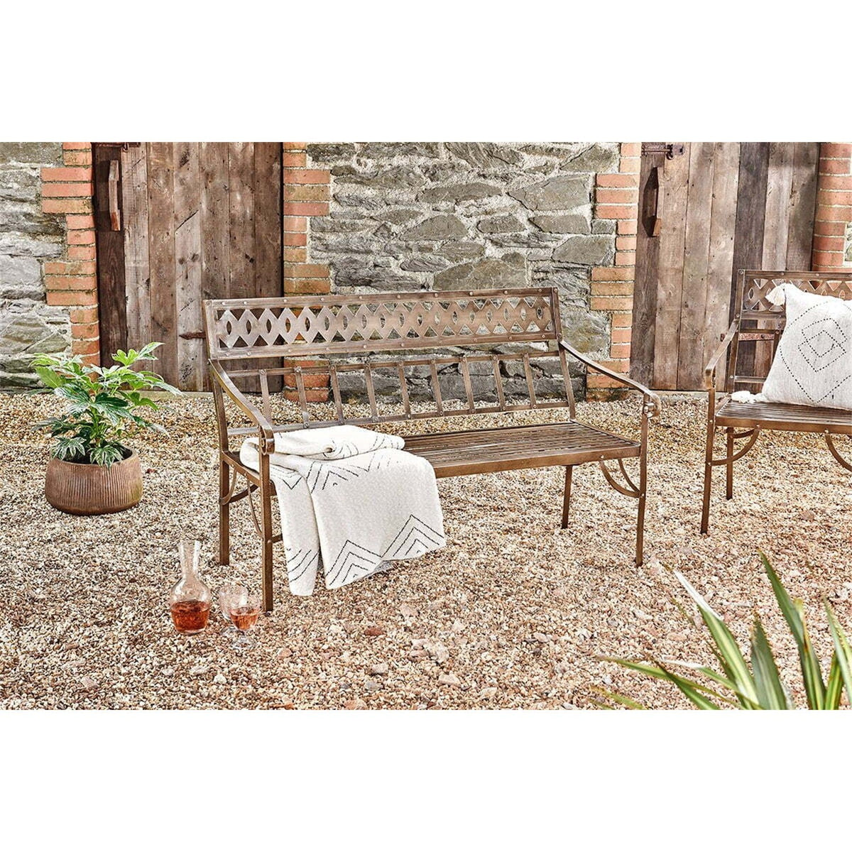 Bahula Decorative Iron Garden Bench - Rust