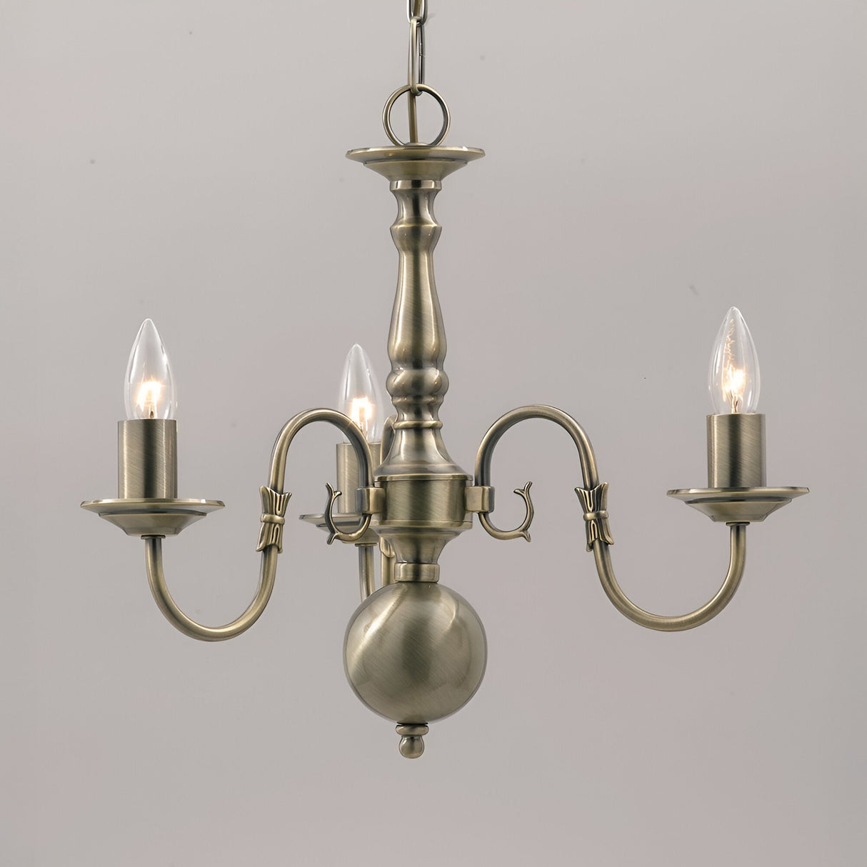 Flessen 3 Light Solid Brass Chandelier - Antique Brass