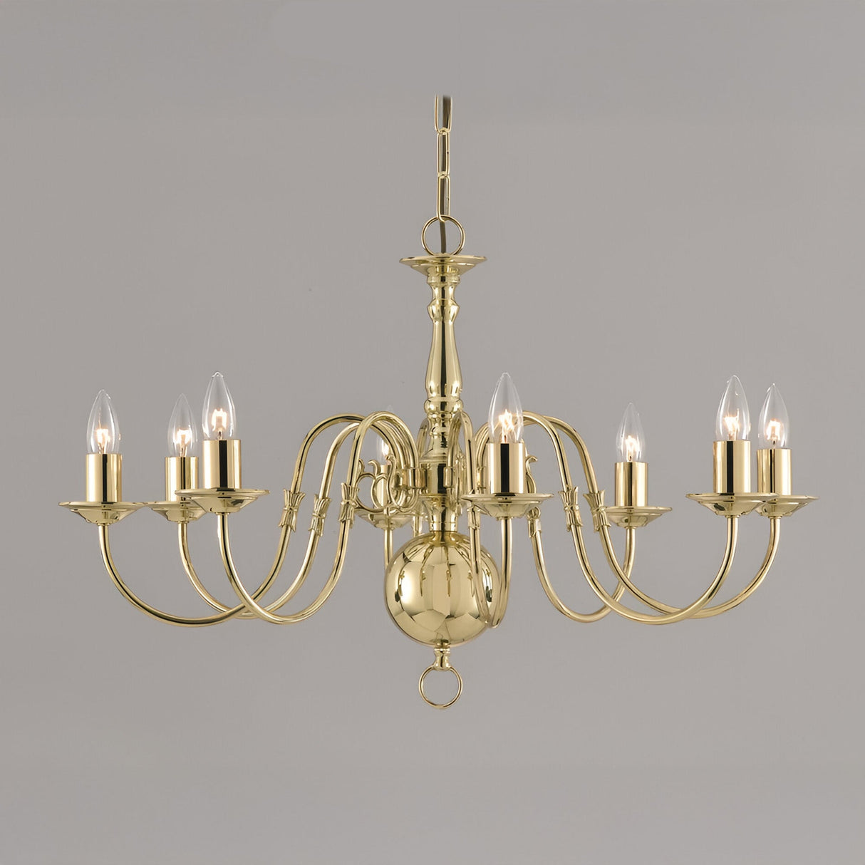 Flessen 8 Light Solid Brass Chandelier - Polished Brass