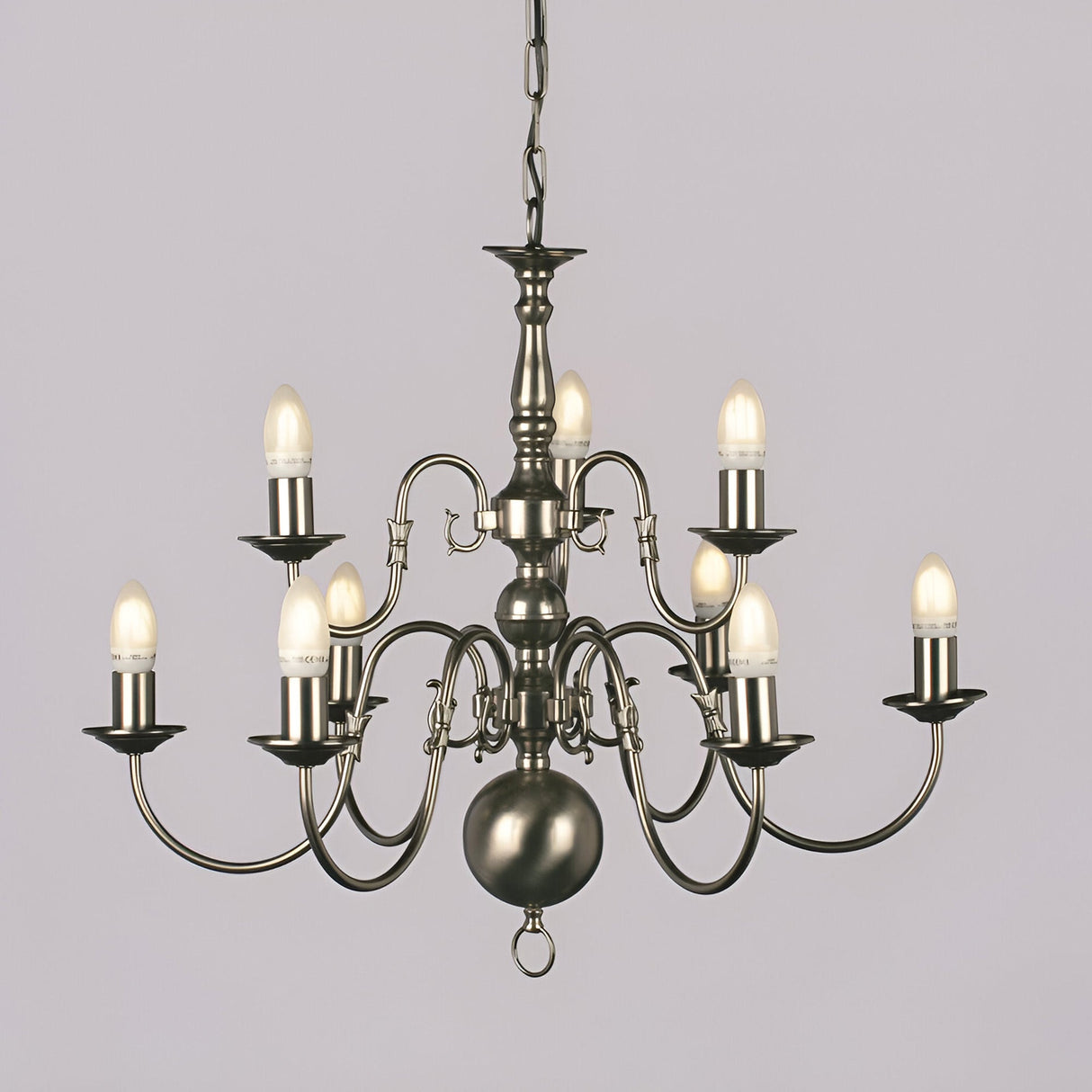 Flessen 9 Light Solid Brass Chandelier - Pewter
