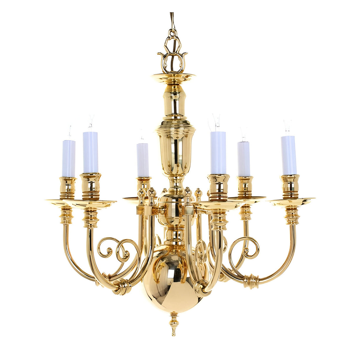 Beveran 6 Light Solid Brass Chandelier - Polished Brass