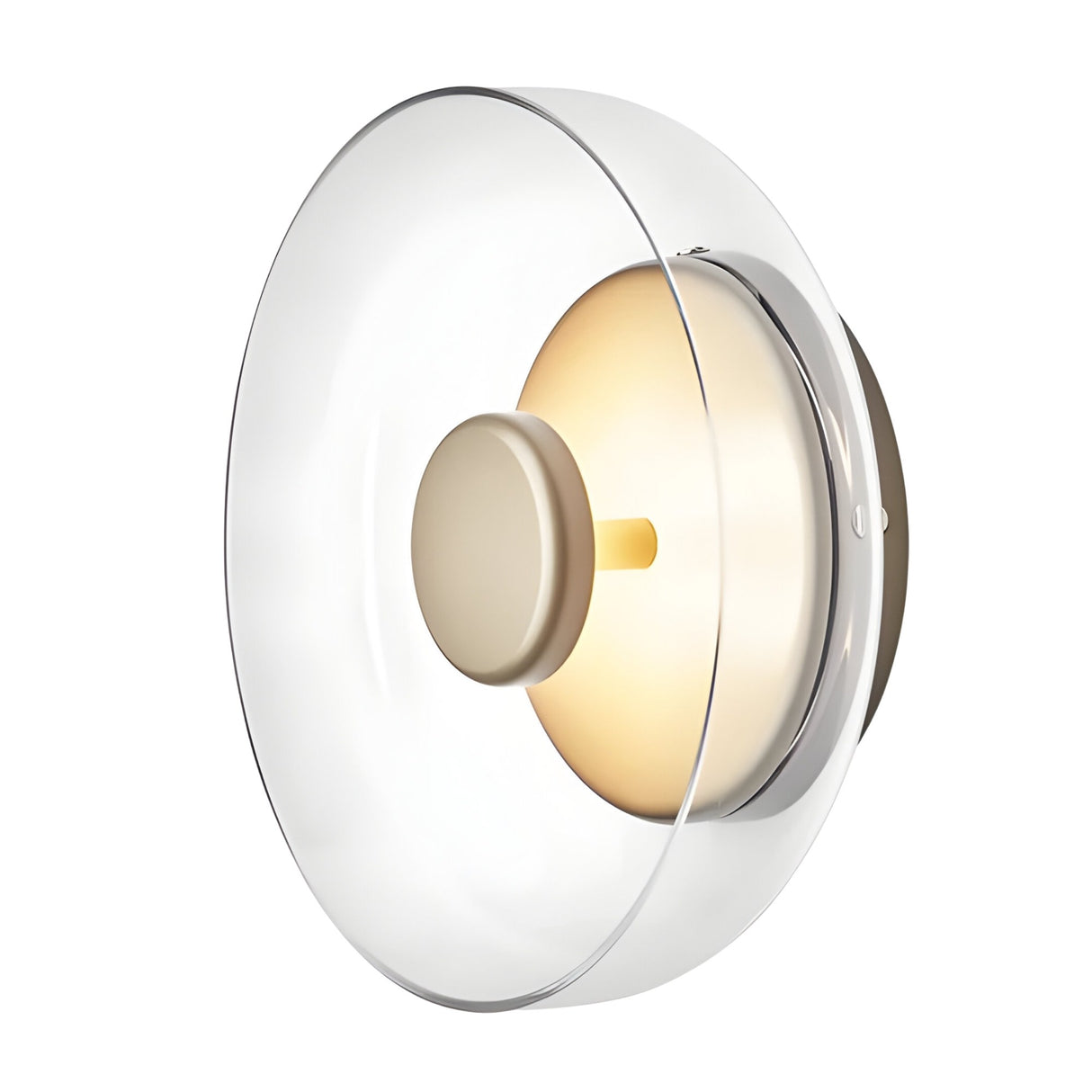 The Blossom LED Glass Wall & Ceiling Light - Gold features a modern, circular frosted glass cover that softly diffuses warm light, creating minimalist ambient or accent lighting ideal for any contemporary space.