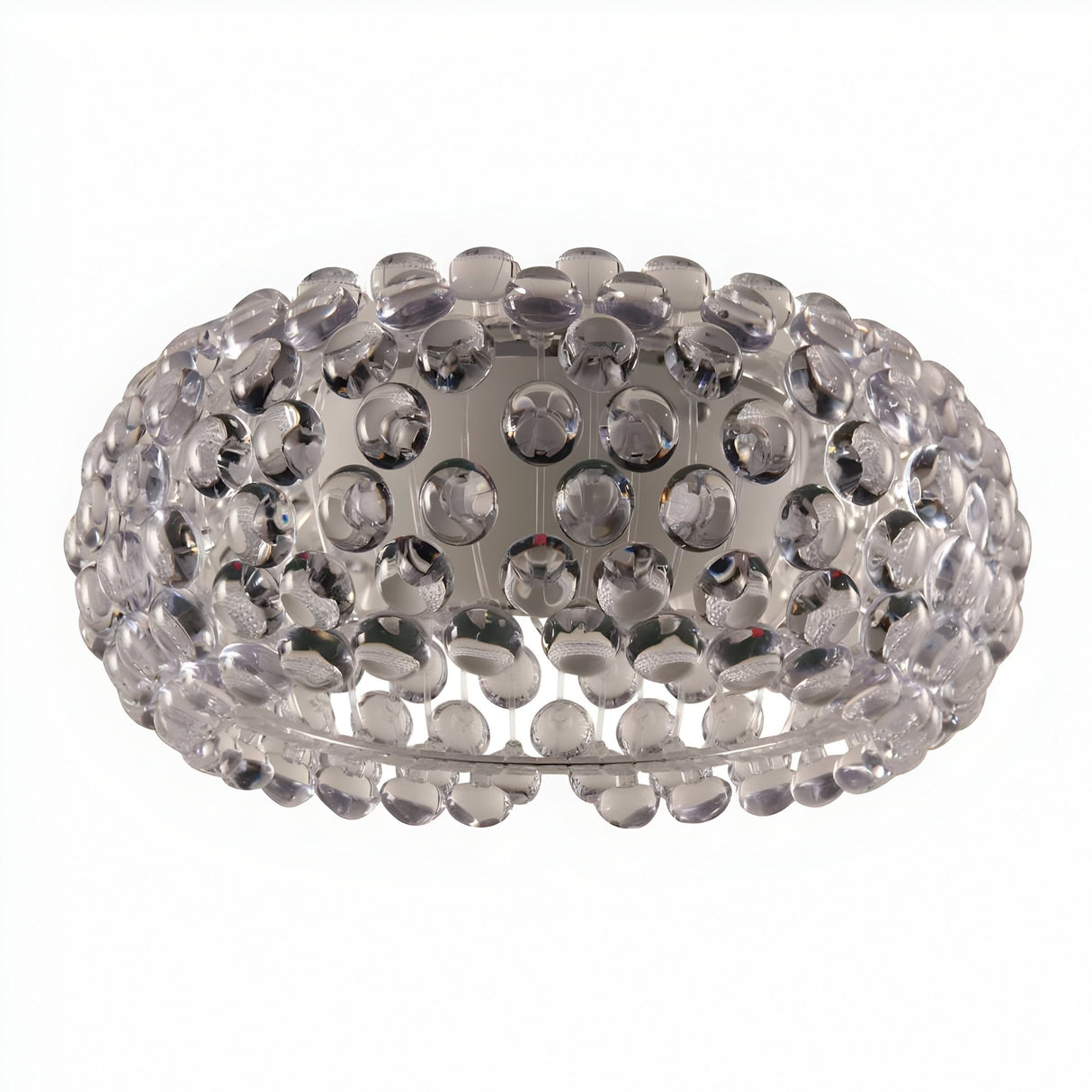 The Briller LED Ceiling Light - Transparent features a modern, circular design with clear, bubble-like elements inspired by gemstones, creating a standout decorative accent against any plain white background.