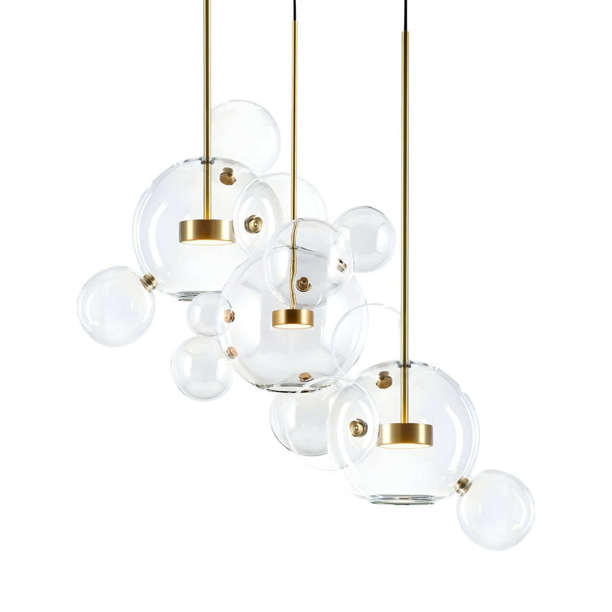 Bubble 3 LED Glass Cluster Pendant Light - Gold