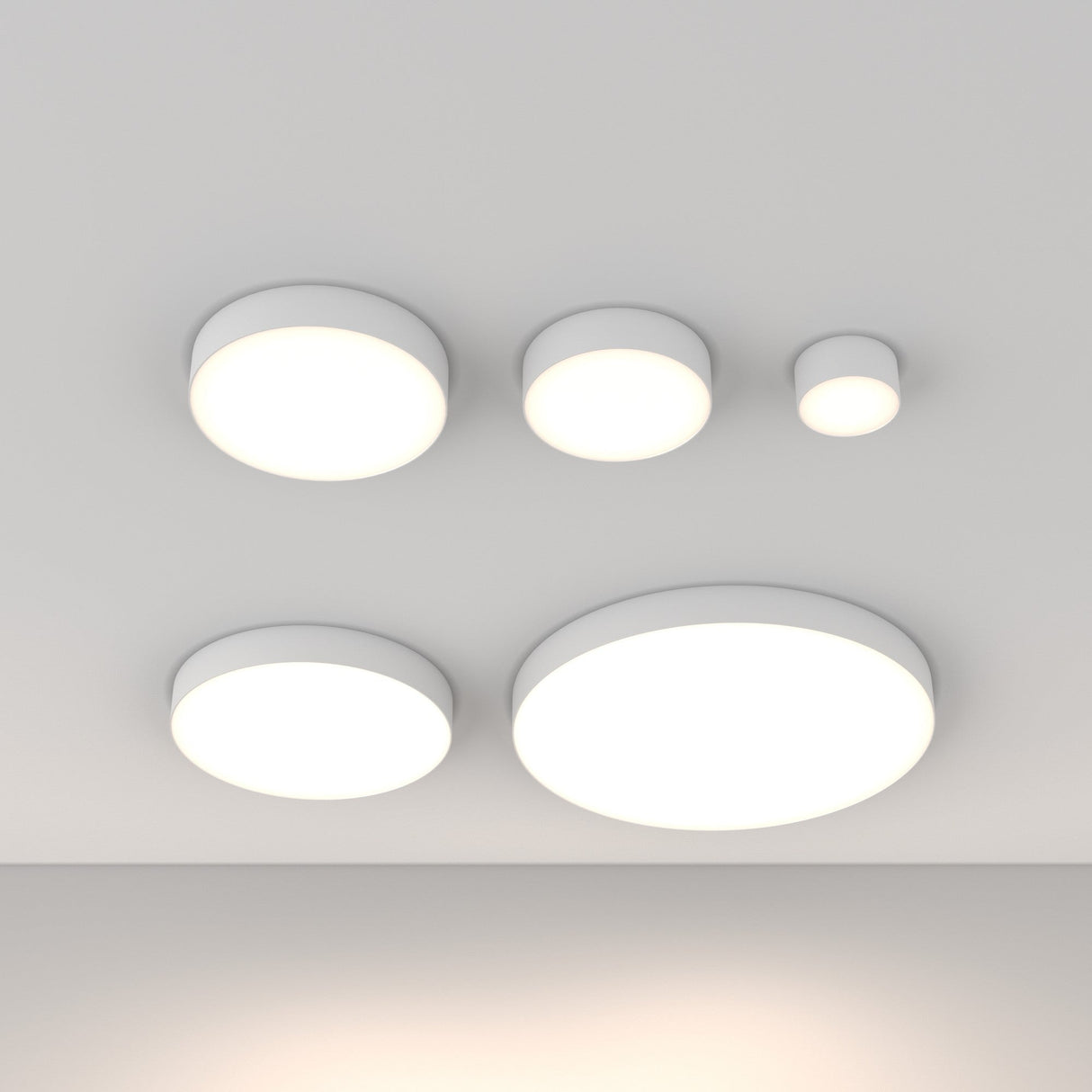 Front view of the Zon LED small flush ceiling light in white, ideal for modern ceiling applications.