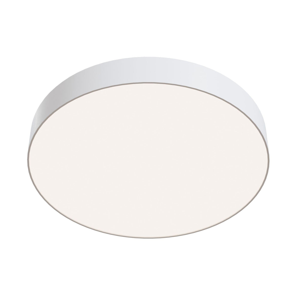 Zon medium flush ceiling light in white, perfect for soft, even lighting across different room settings.