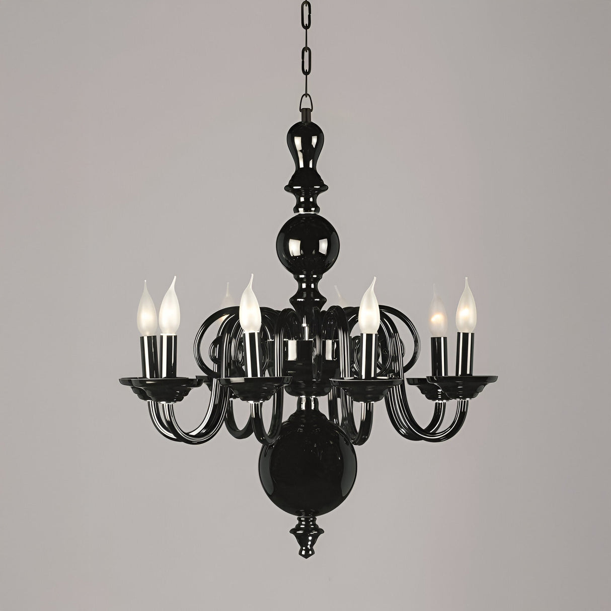 Sallen 8 Light Glass Czech Republic Chandelier - Black
