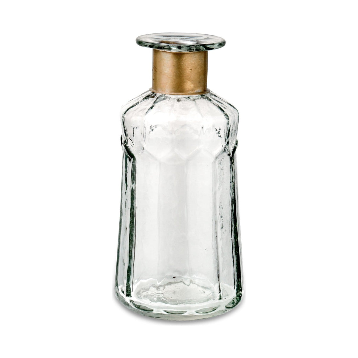 Chara 18cm Glass Bottle Vase - Clear & Antique Brass