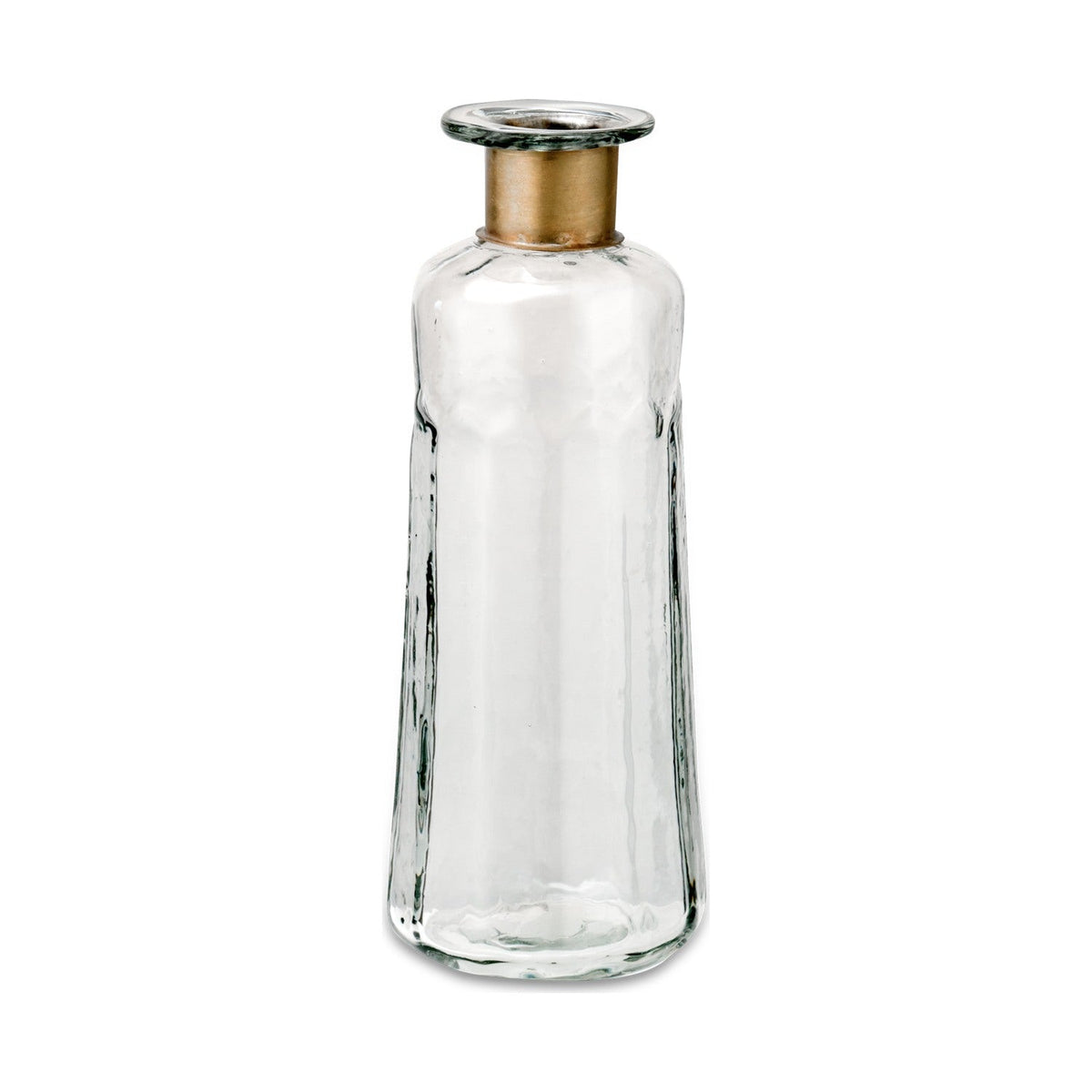 Chara 23cm Glass Bottle Vase - Clear & Antique Brass