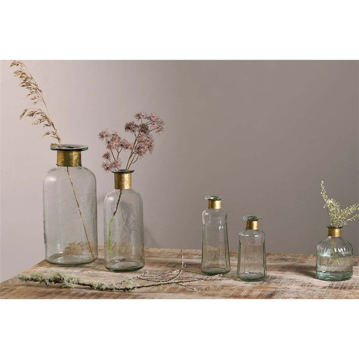 Chara 31.5cm Glass Bottle Vase - Clear & Antique Brass