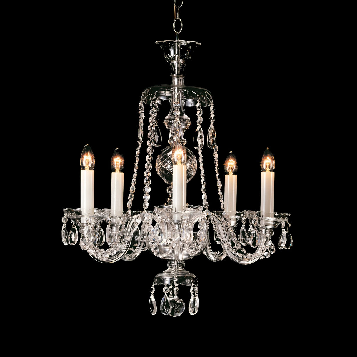 Klyra 5 Light Georgian Lead Crystal Chandelier - Chrome