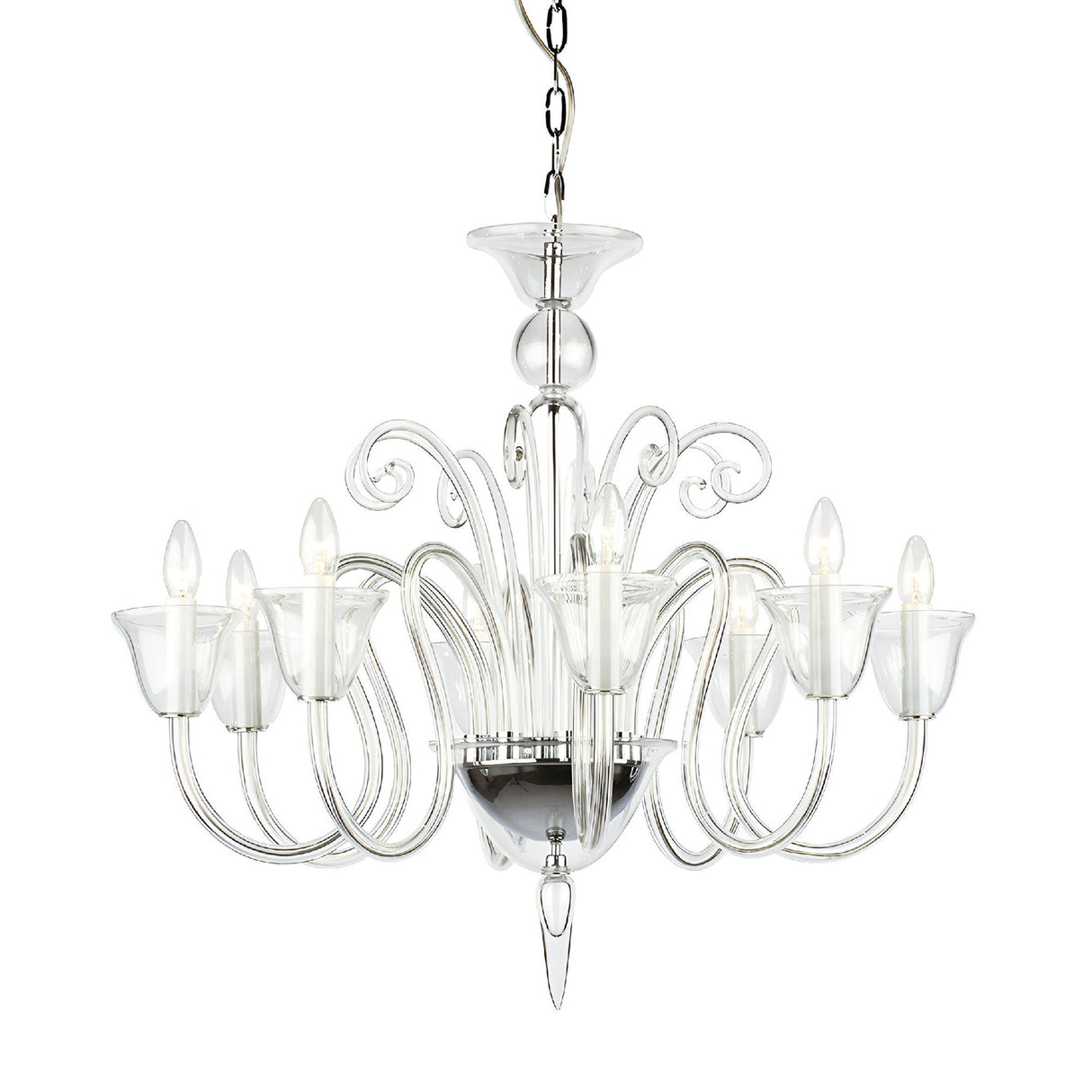 Selya 8 Light Glass Czech Republic Chandelier - Chrome