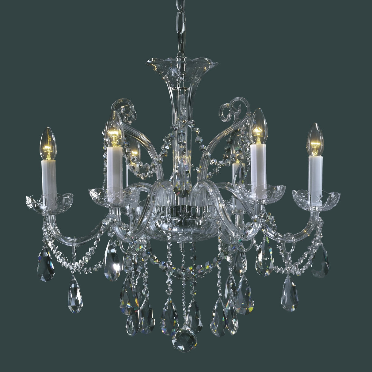 Bellen 6 Light Clear Glass & Crystal Czech Republic Chandelier - Chrome