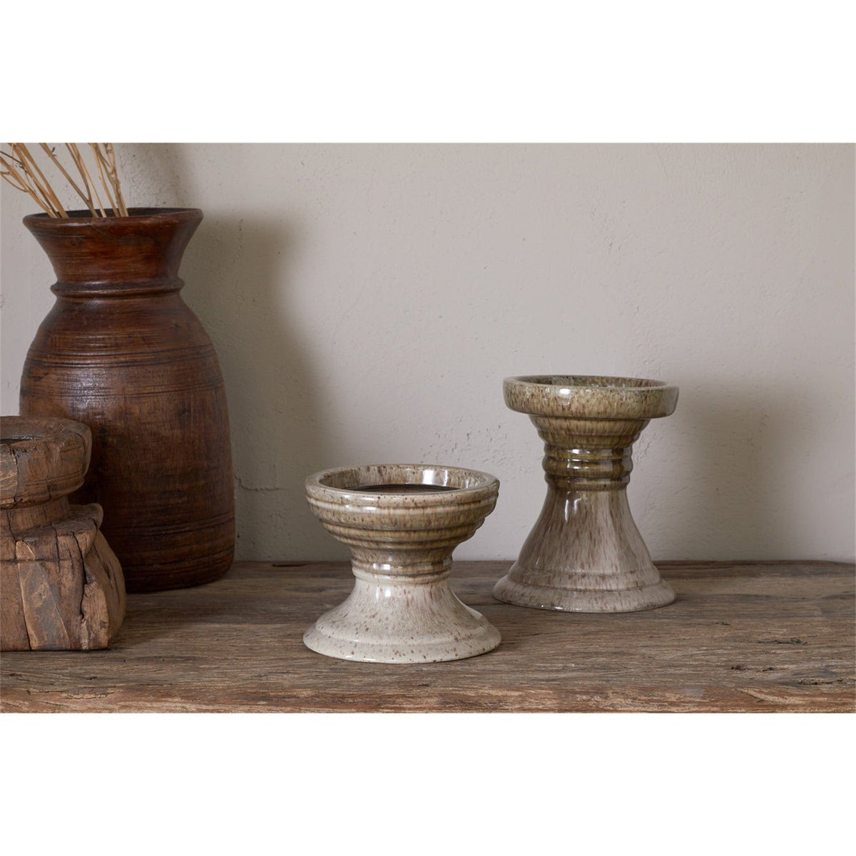 Cabra Large Pillar Candle Holder - Olive & Natural