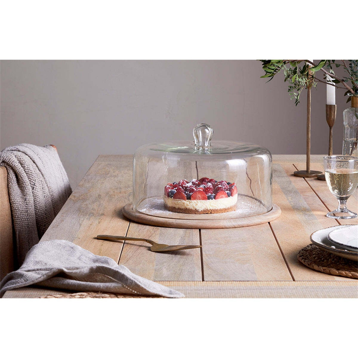 Recycled Glass Dome and Mango Wood Board - Clear