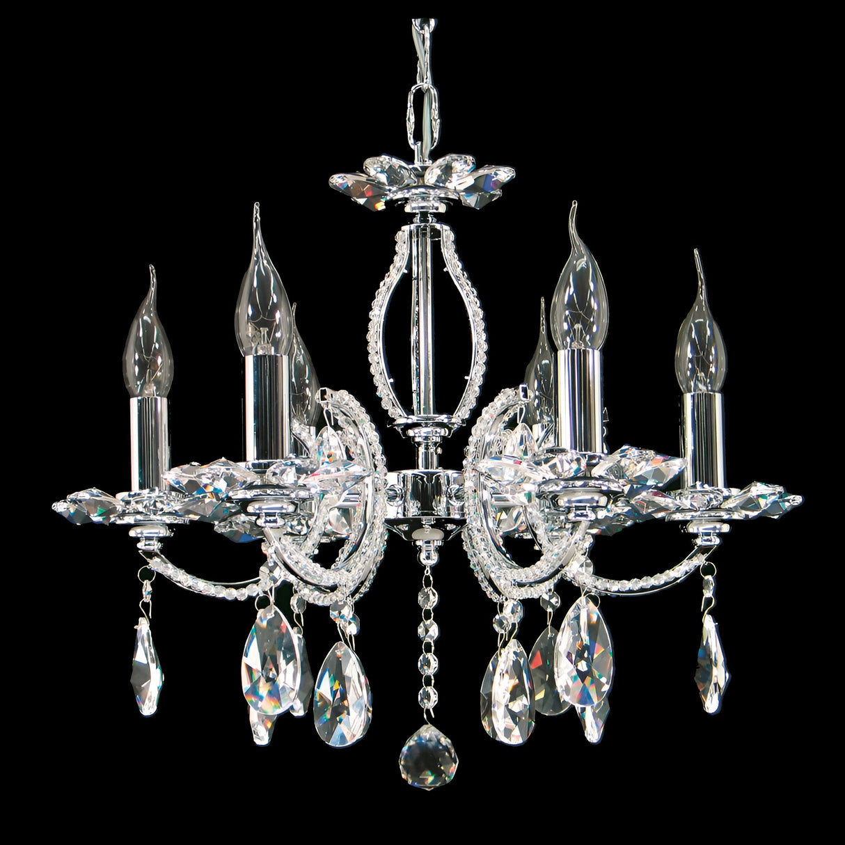 Ruvan 6 Light Lead Crystal Chandelier - Chrome