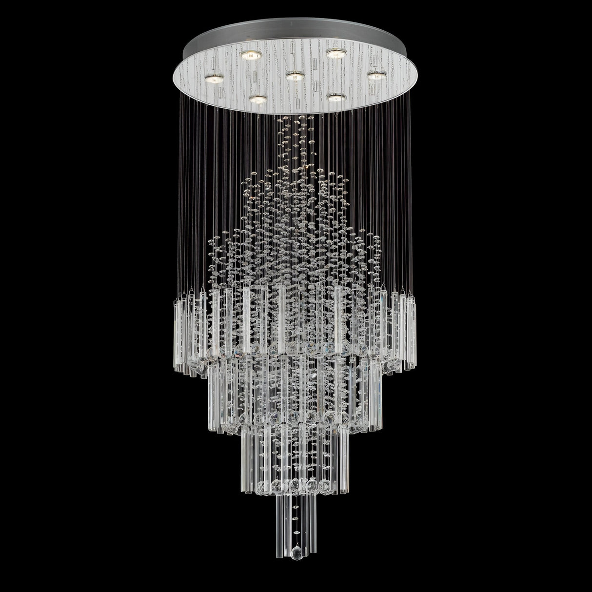 Catalis 7 Light 5 Tier Crystal Rod Pendant -Light  Chrome