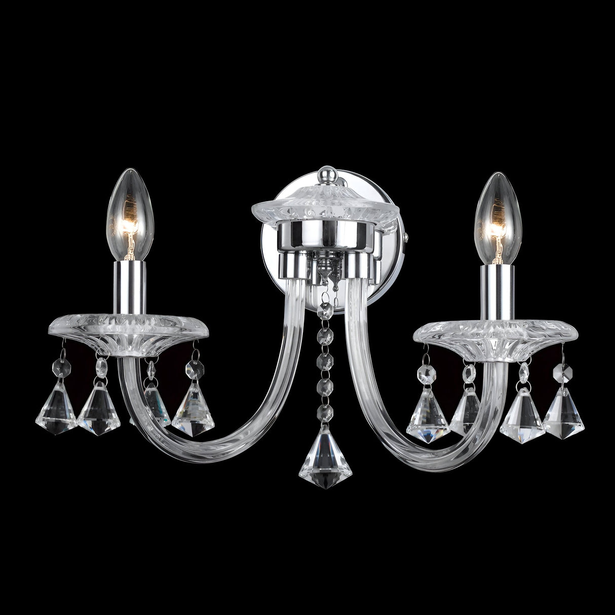 Candler 2 Light Crystal Wall Light - Chrome