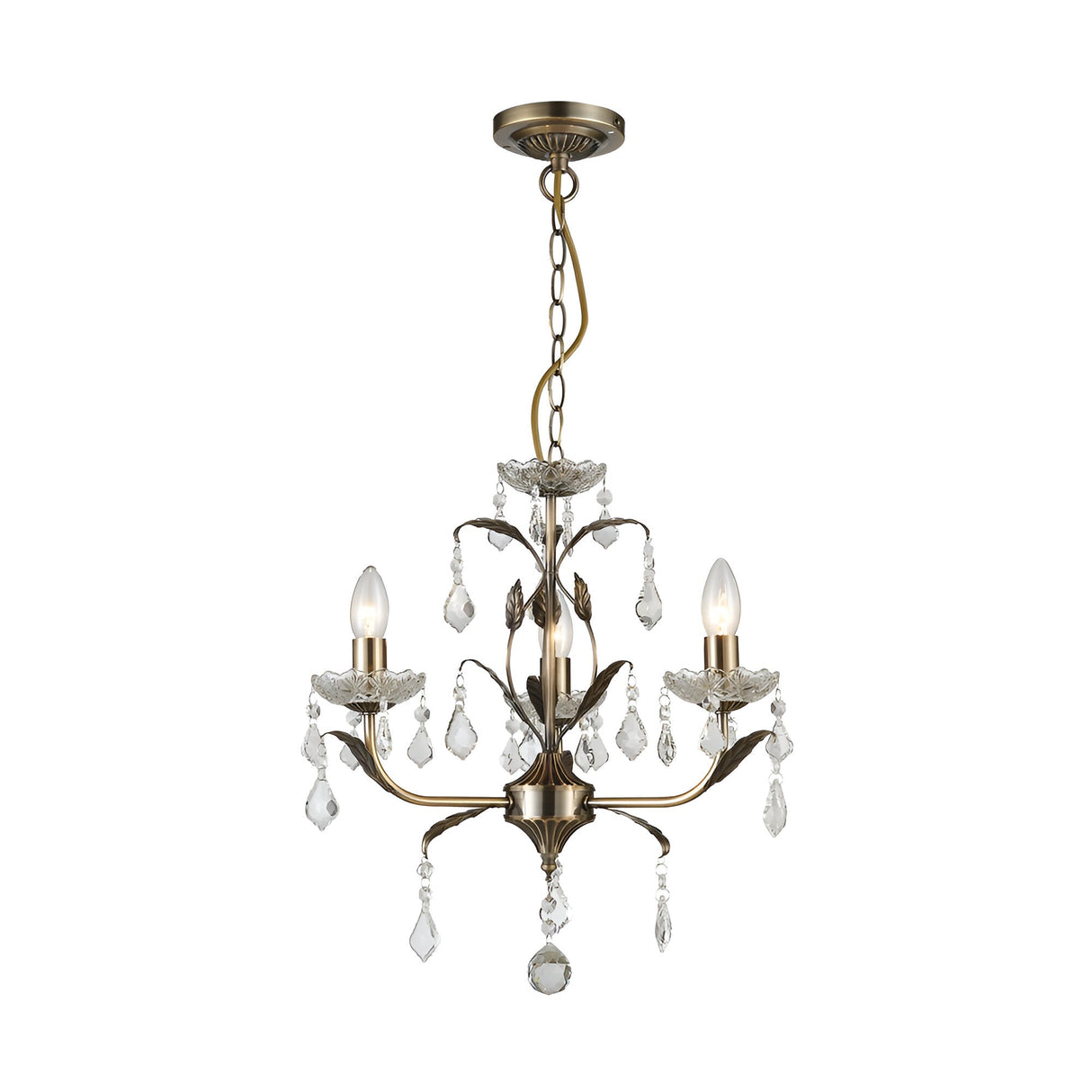 Evra 3 Light Crystal Chandelier/Semi-Flush Ceiling Light - Antique Brass