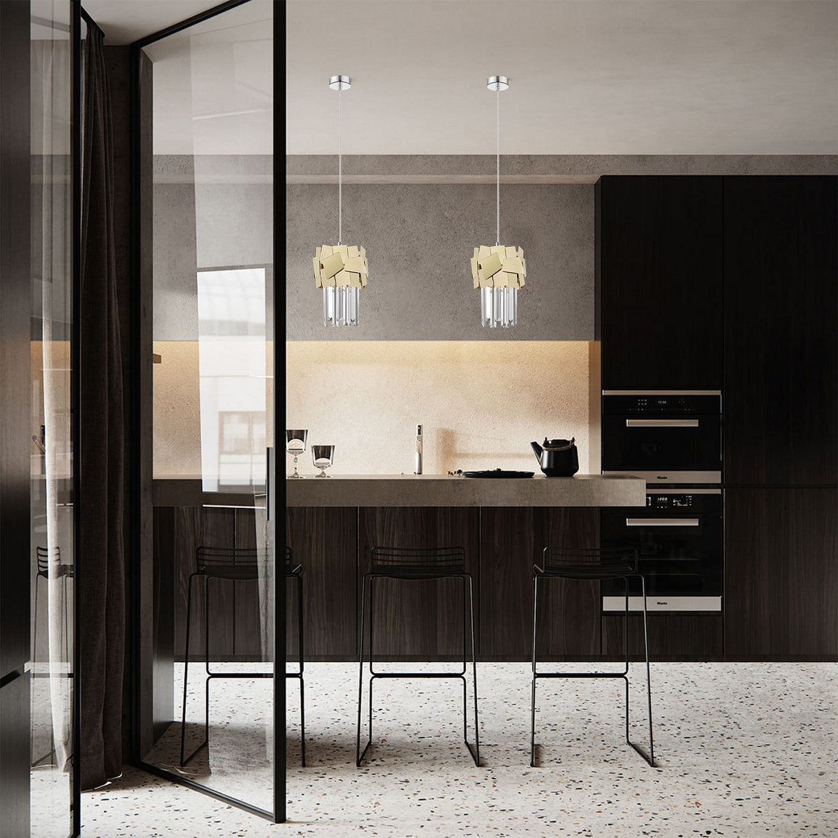 Selia 1 Light Laser Cut Crystal Pendant Light - Gold