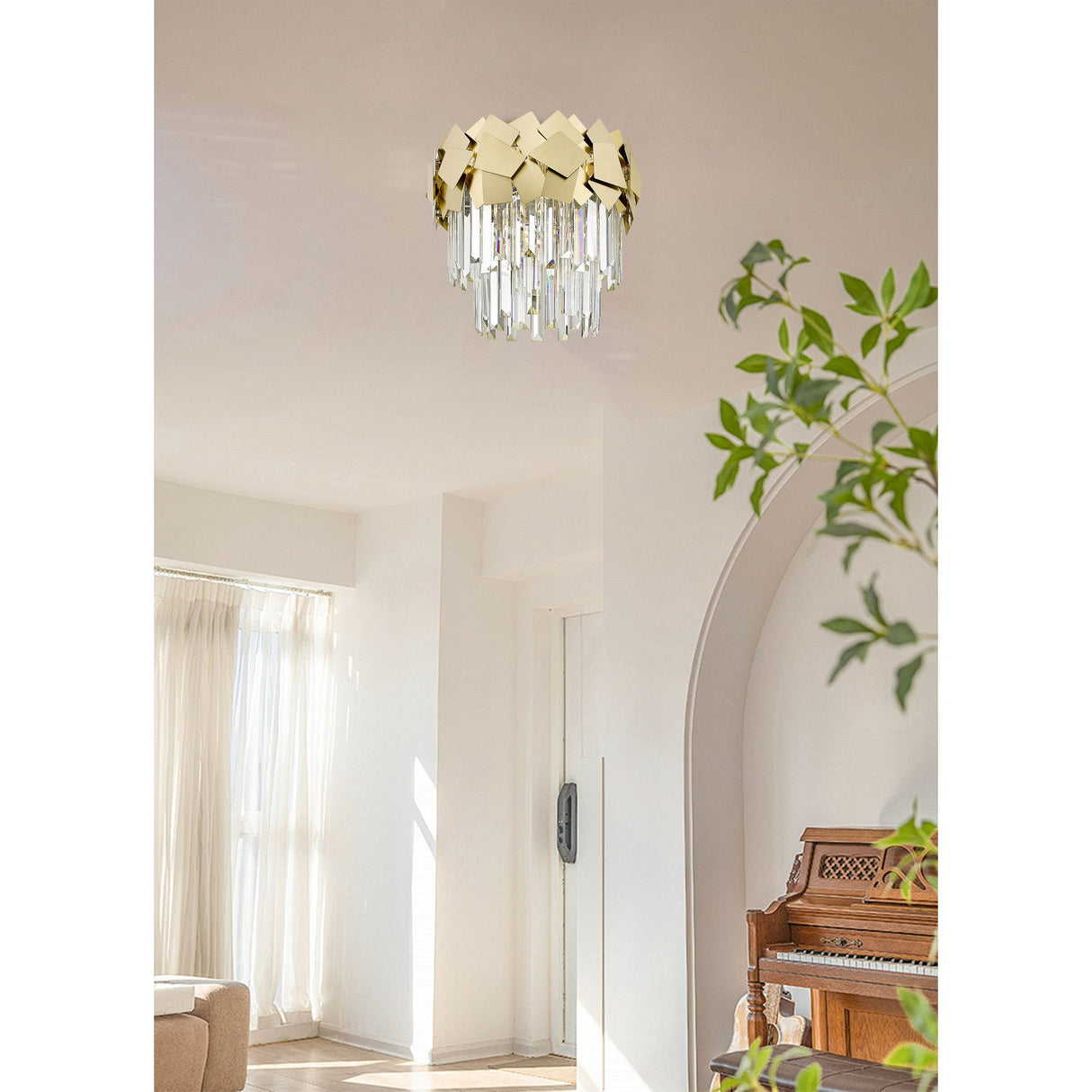 Selia 4 Light Laser Cut Crystal Flush Ceiling Light - Gold