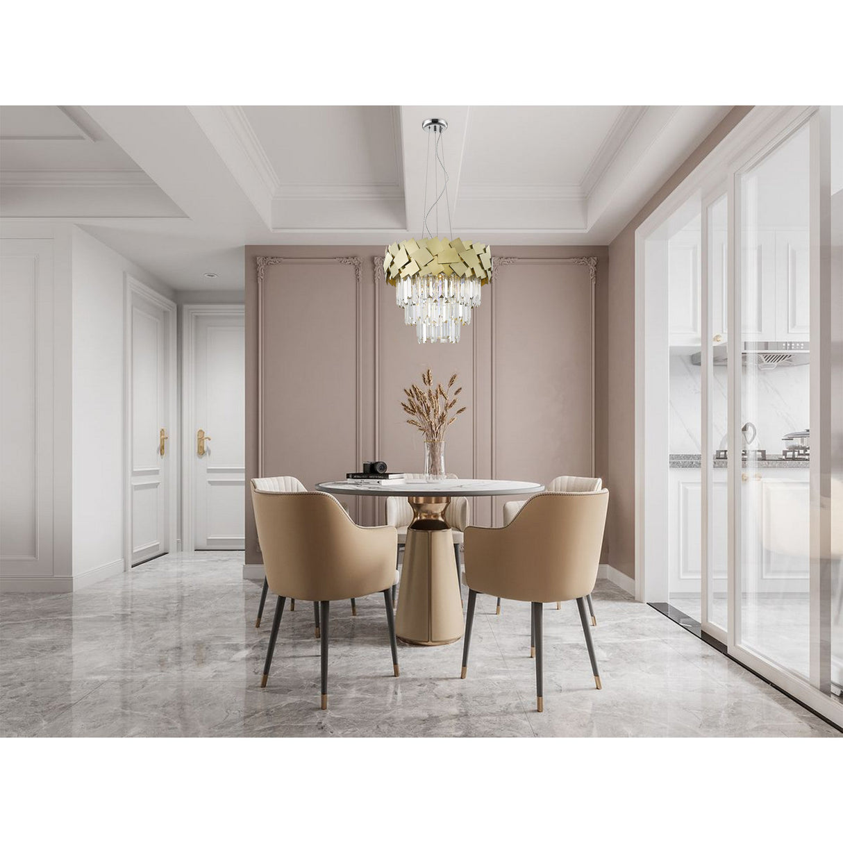 Selia 6 Light Laser Cut Crystal Suspension Light - Gold