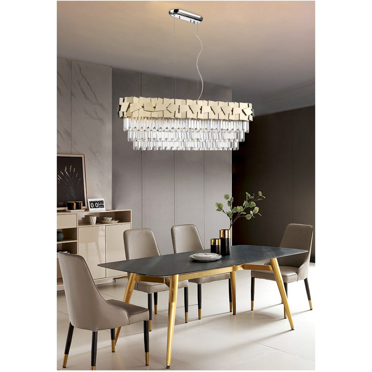 Selia 9 Light Laser Cut Crystal Island Suspension - Gold