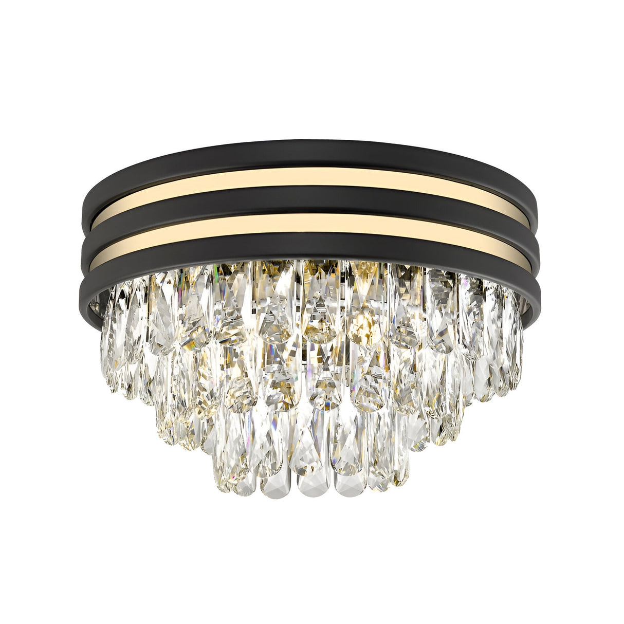 Tides 4 Light Crystal Flush Ceiling Light - Black/Gold
