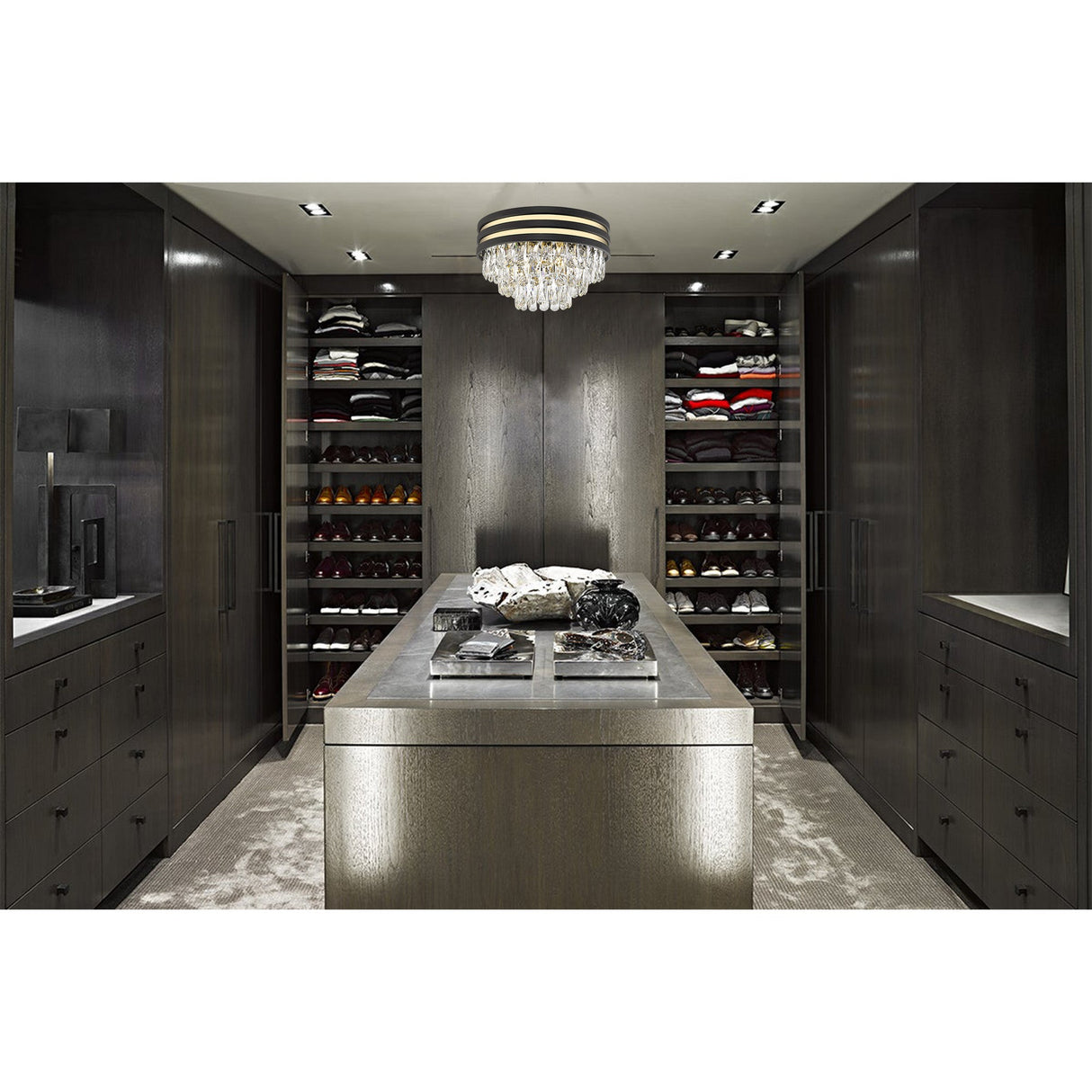 Tides 4 Light Crystal Flush Ceiling Light - Black/Gold