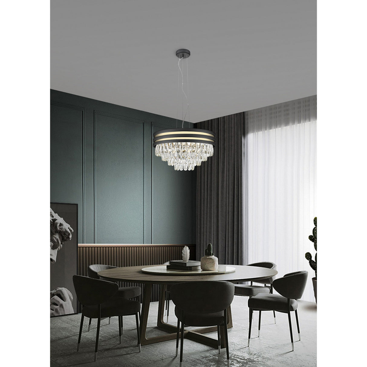 Tides 5 Light Crystal Suspension Light - Black/Gold