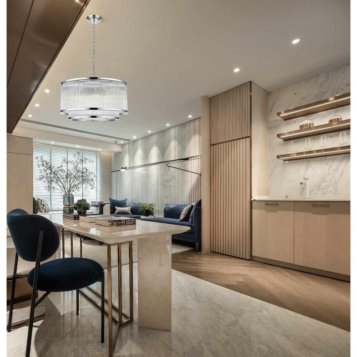 Coral 5 Light 2-Tier Chandelier - Chrome