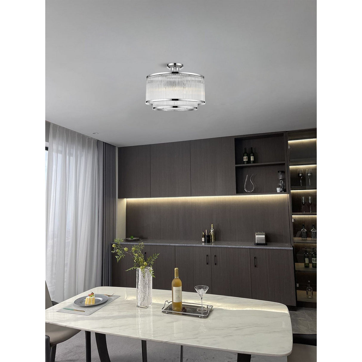 Coral 5 Light 2-Tier Semi-Flush Ceiling Light - Chrome