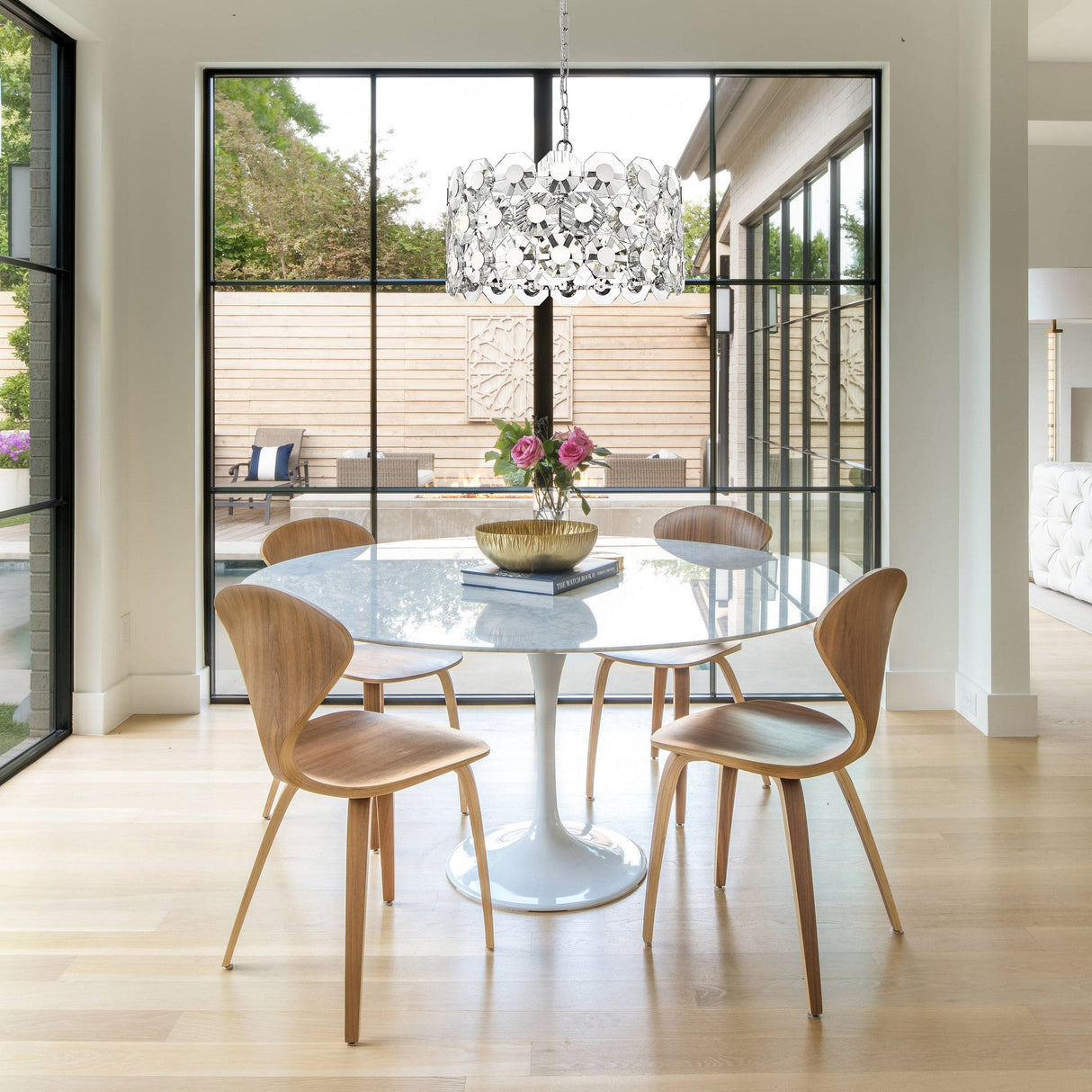 Azure 6 Light Crystal Drum Pendant Light - Chrome