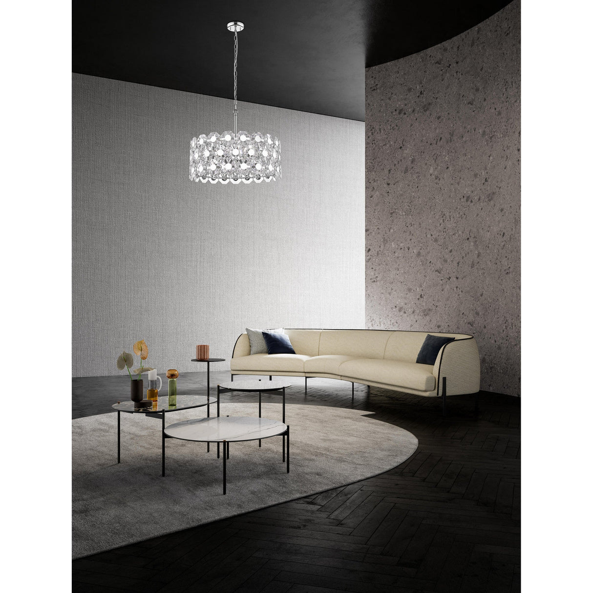 Azure 7 Light Crystal Drum Pendant Light - Chrome