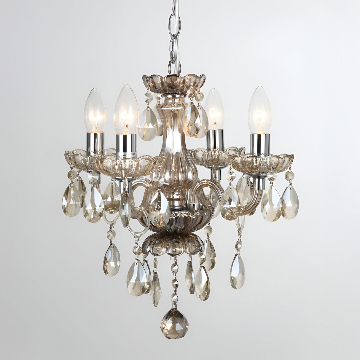 Roven 4 Light Crystal Chandelier - Smoked Champagne