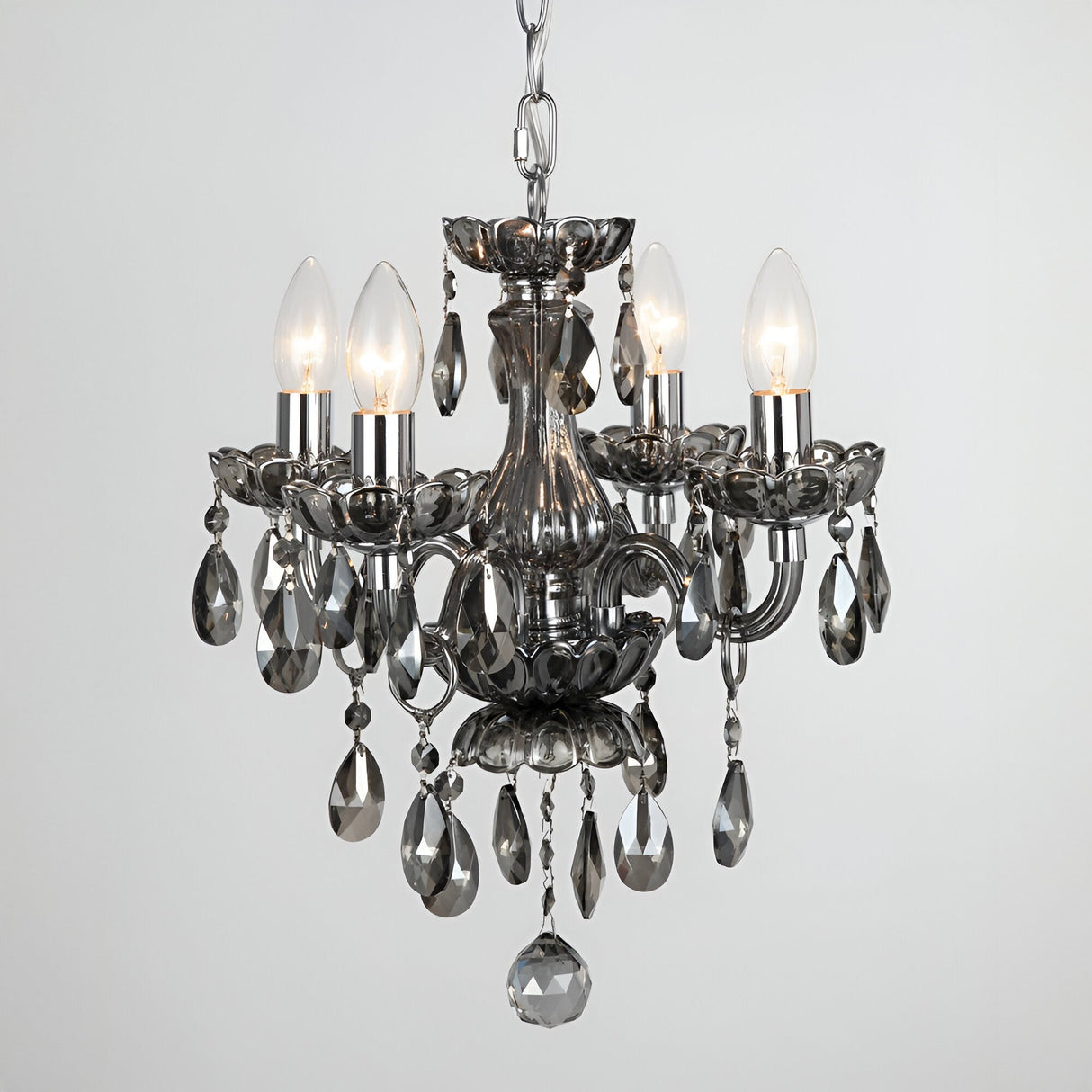 Roven 4 Light Crystal Chandelier - Smoked Chrome